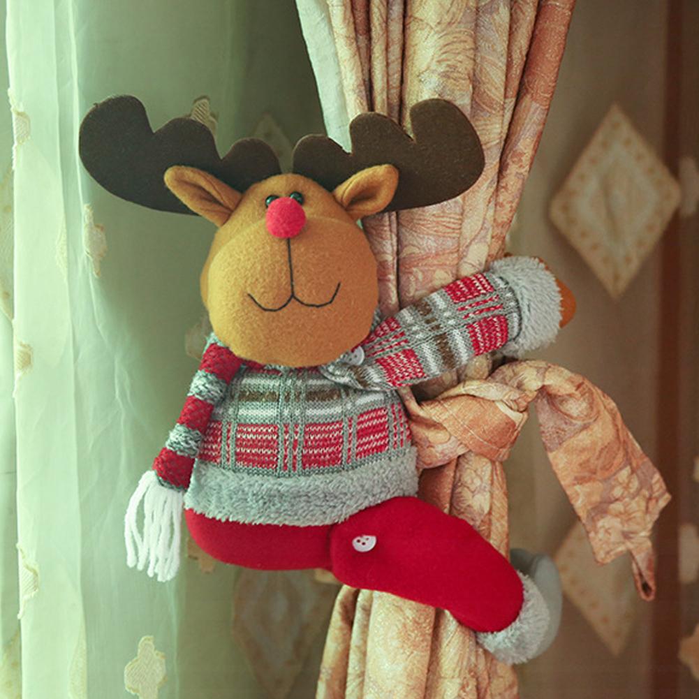 Cartoon Santa Claus Elk Dolls Curtain Buckles Christmas Home Decor Festive Curtain Ties Holiday Decoration Accessories