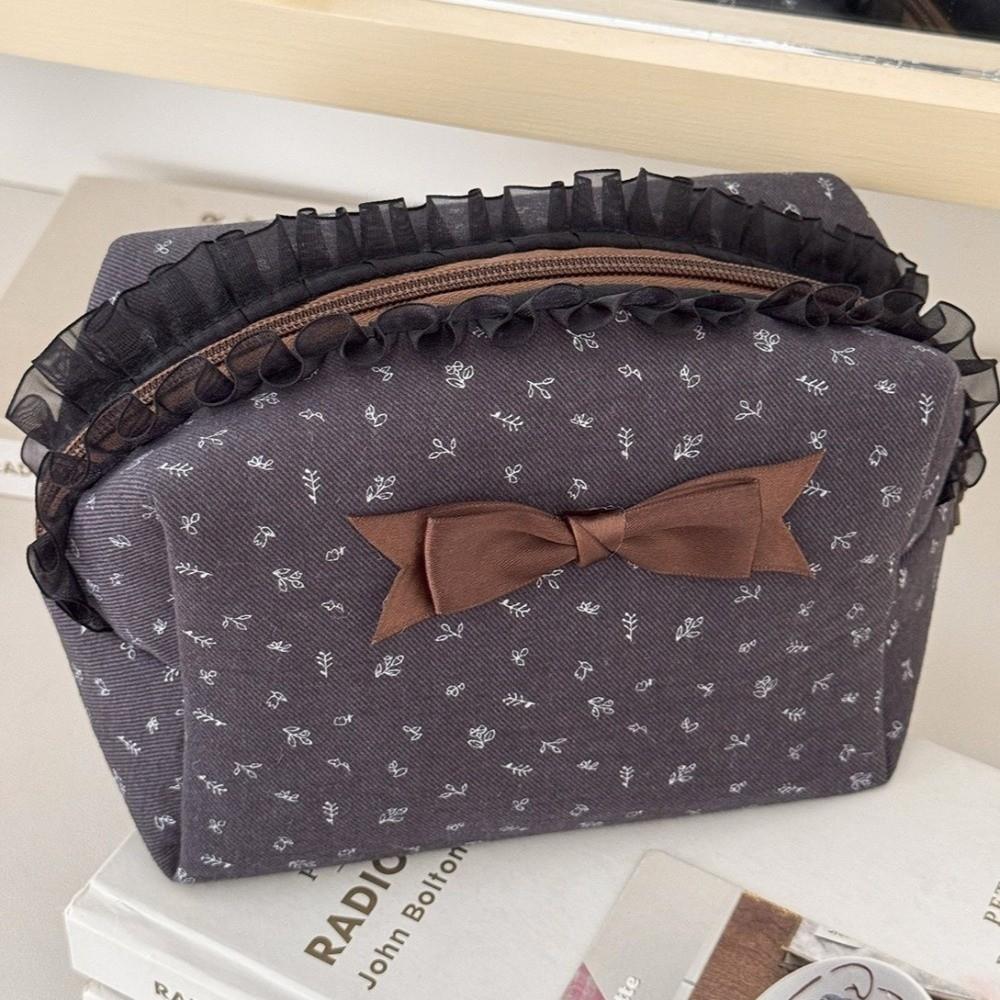 Bear Lace Trim Makeup Bag Large Capacity Toiletry Organizer Purse Chic Pencil Case Travel