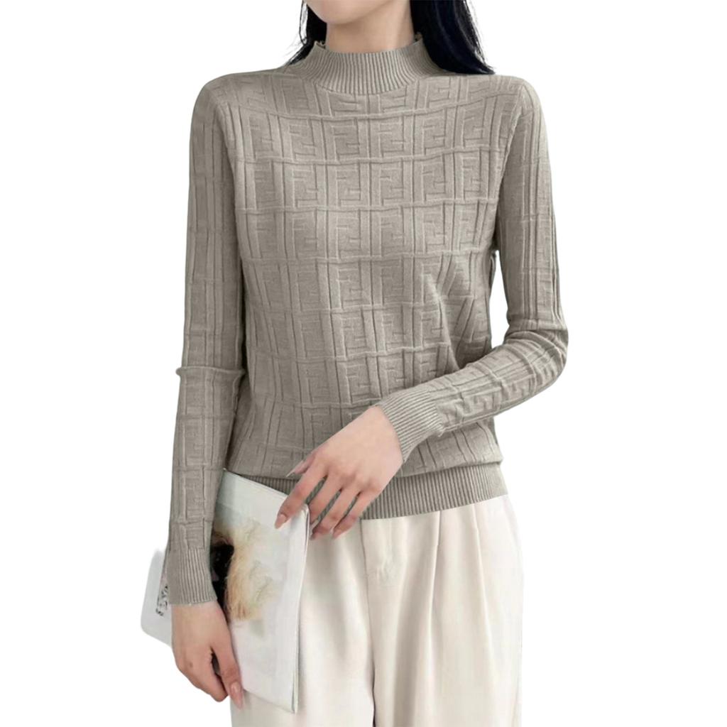 Women's Half Turtleneck Sweater Loose Slimming Long Sleeve Plaid Knitted Bottoming Shirt