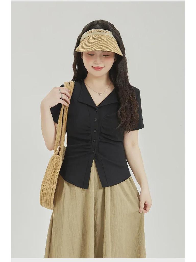 Chic V-Neck Slim Fit Short-Sleeve T-Shirt: Trendy Hot Girl Style