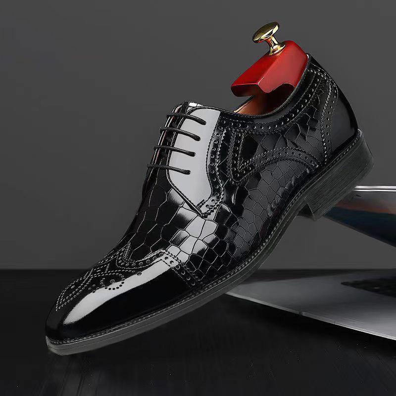 Men's Brogue Shoes Fashion Crocodile Patterned Leather Shoe Casual Oxford Shoe Luxury Wedding Shoes for Men Business Dress Shoes