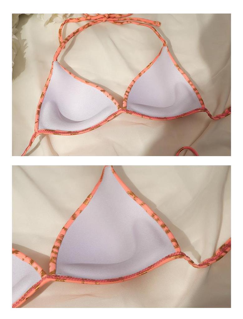 Korean Dongdaemun Leopard Print Peach Bikini - Sexy Push-Up, Tie-Up, Peach Pink Beachwear