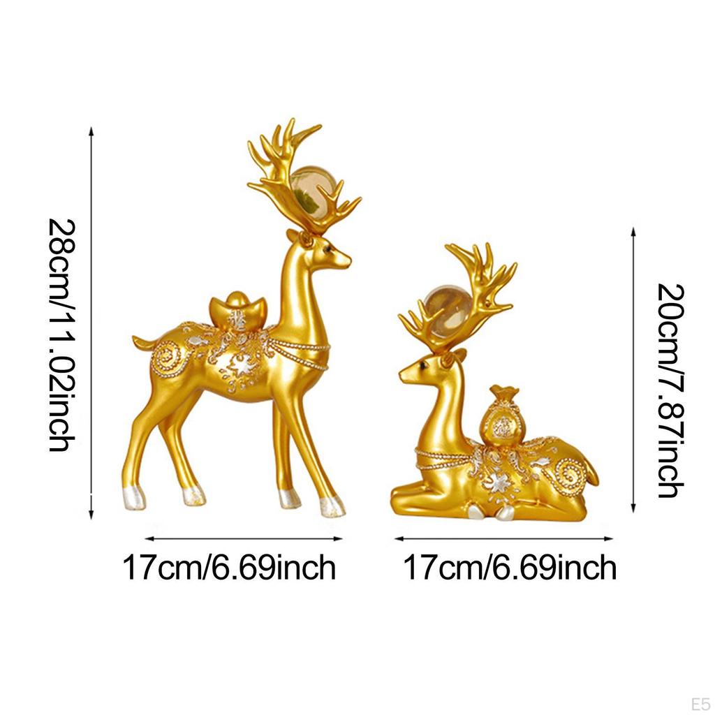 2 Pieces Deer Figurines Desktop Decoration Home Decor Artwork Delicate Animal Sculpture Golden Resin