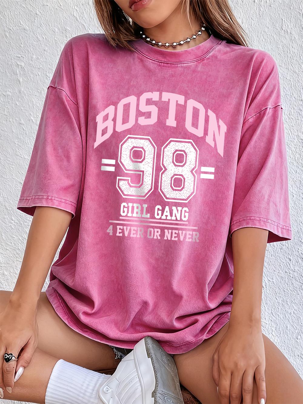 

Boston City Number Girl Art Letter Cotton Washed TShirts Women Oversize Tops Summer ONeck Distressed T Shirt Street Clothes S
