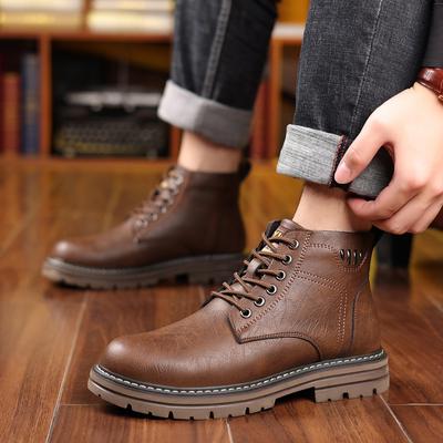 Fashion Winter Men Boots Outdoor Motorcycle Retro British Ankle Men Warm Leather Shoes Round Toe Cold-proof Mens Office Work Snow Boots
