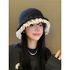 Lace lace black knitted bucket hat women's autumn and winter Korean face small wool hat big head circumference plush hat