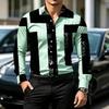 Men's Shirt Color Block Lapel Long Sleeved Shirt Abstract Geometric Print Slim Fit Shirt Light Business Daily Casual