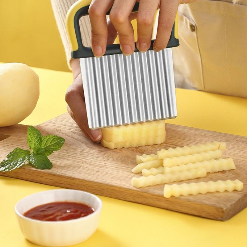 Wellenförmiger Kartoffelschneider aus Edelstahl mit sichererer Schutzabdeckung, scharfe Stahlklinge, Schneidwerkzeug für