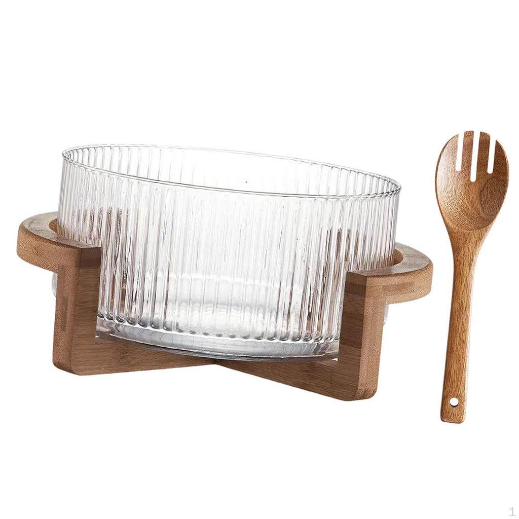 Salatskål i glass Serveringsbestikk med Trebase Ornament Frukt til Snacks