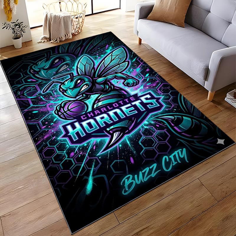 Charlotte Hornets Buzz City Basketball Design Non-slip Rug Suitable for Living Room and Bedroom Sofas