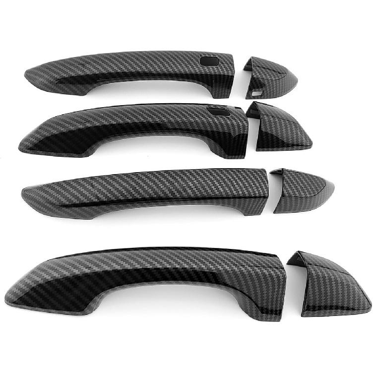 ABS Car Exterior Door Handle Cover Set Outside Door Handle Cover Compatible with Genesis G70 2019-2021 Accessories (Carbon Fiber Style, Button