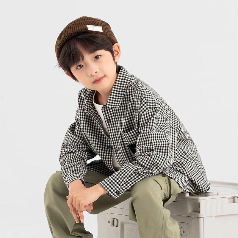 

Duo Duo Jia Boy s Korean Style Black & White Plaid Long Sleeve Shirt 110