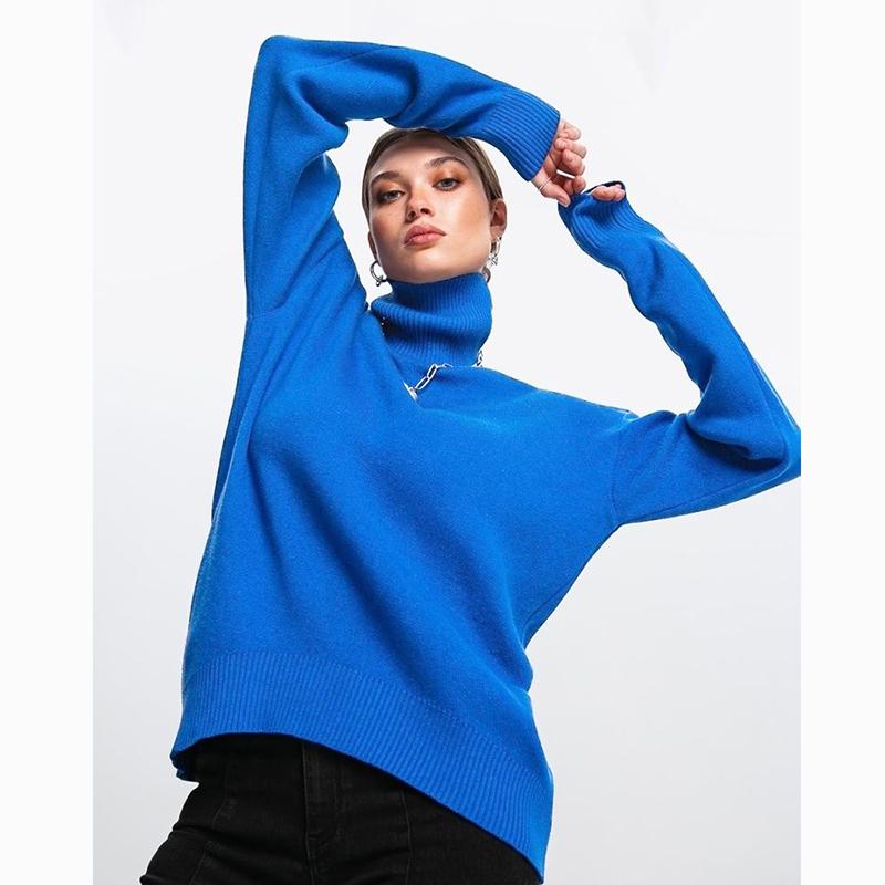 

Hirsionsan однотонный вязаный свитер с высоким воротником, женский зимний новый утепленный пуловер с длинными рукавами, повседневный свободный базовый женский трикотаж one size темно-синий