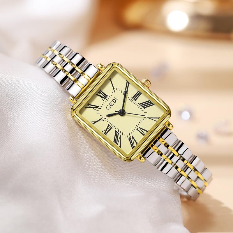Vintage Roman Solid Stainless Steel Women'S Watch Exquisite Square Quartz Watch Women'S Waterproof Medieval Watch