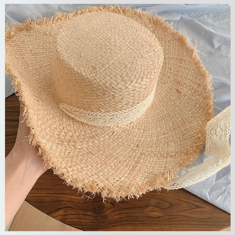 Hollow Lafite Straw Hat Women's Summer Seaside Beach Sunshade Sunscreen Hat Big Brim Sun Hat New