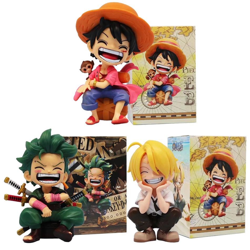 Anime Peripheral Series One Piece Luffy Solon Sanji Q-Version Sitting Posture Children'S Model Figurine Toy Gift Collectibles