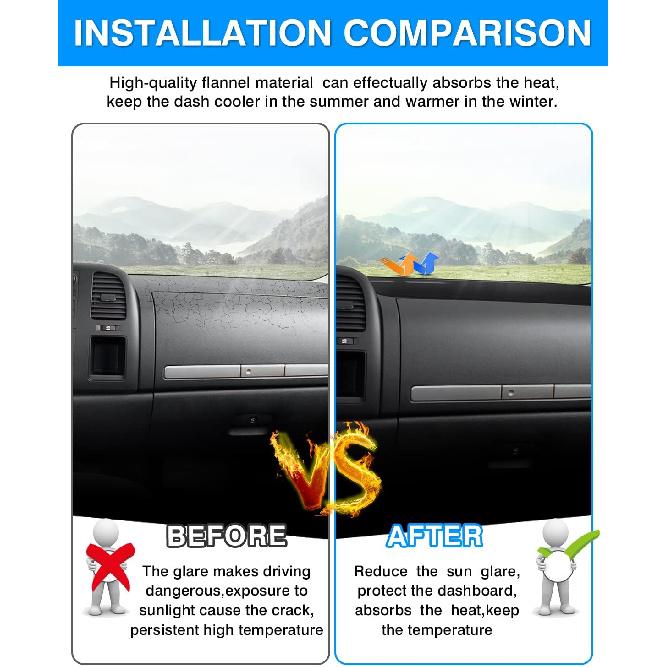 Autorder Dashboard Cover Mat For 2007-2013 Chevy Chevrolet Silverado/GMC Sierra With Two Glove Boxes Accessories Dash Cover Flannel Dash Mat Sunshade