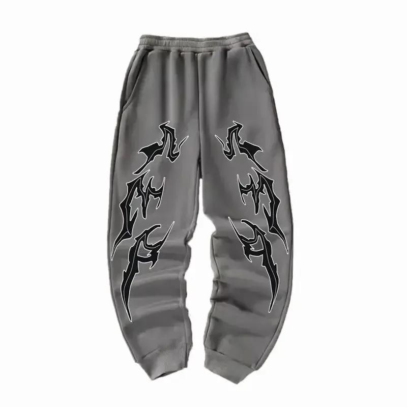 Men Pure Cotton Pants Gym Y2k Retro Printing Element Pattern Loose Casual Jogging Leggings with Loose Versatile Drawstring