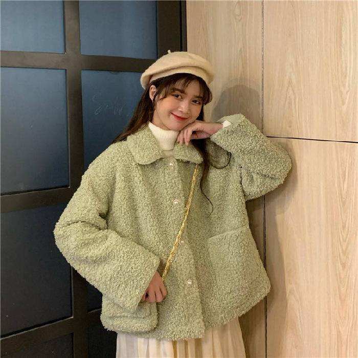 Women's Polo Collar Long Sleeve Jacket Loose Fit Thick Fleece Teddy Coat Casual Outerwear