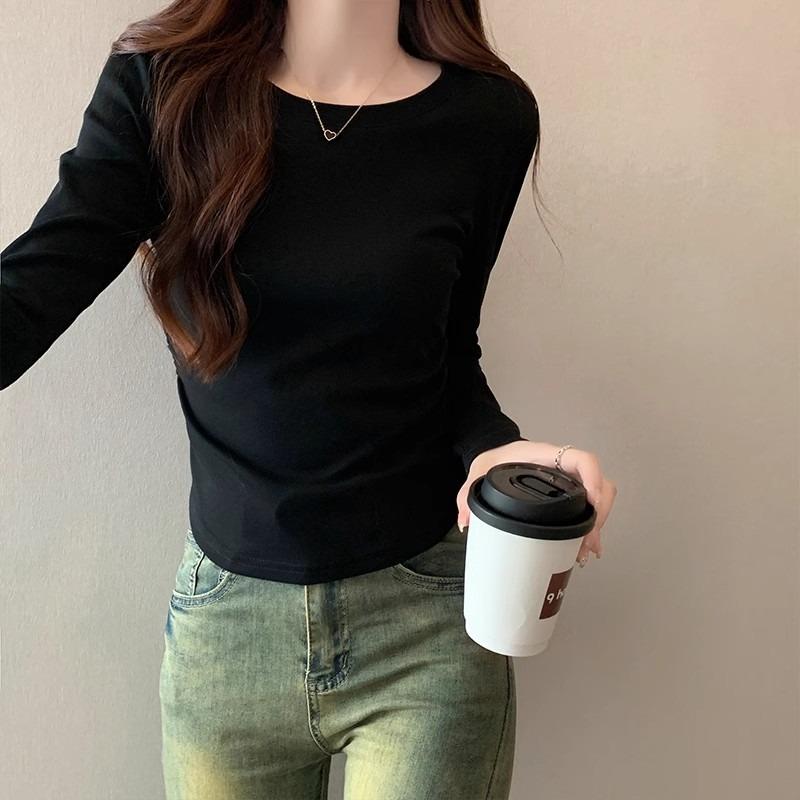 Solid color German velvet long-sleeved T-shirt for women's autumn and winter slim-fitting and thin short inner bottoming shirt, velvet warm clothes