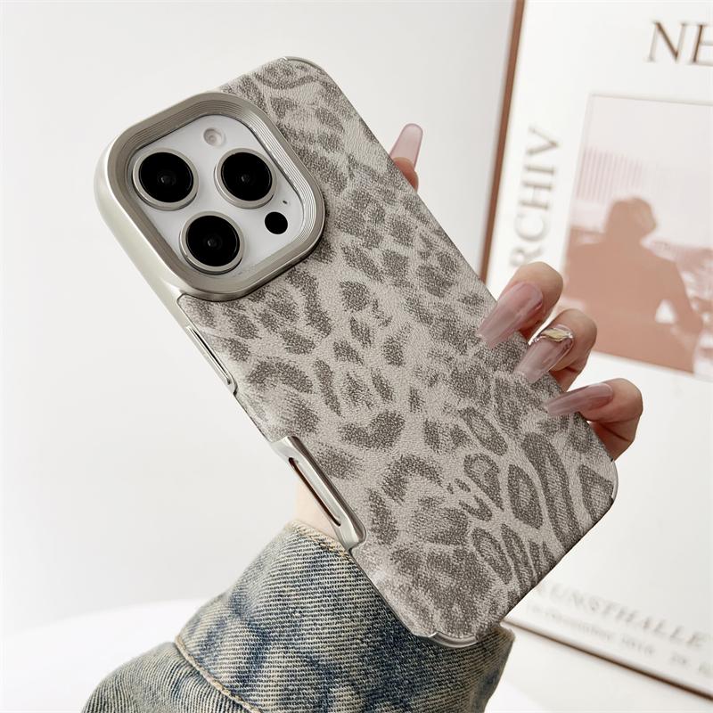 Plating Frame Leopard Print Leather Silicone Case For For Iphone 17 16 1 14 Plus 13 12 Pro Max 11 Shockproof Soft Cover