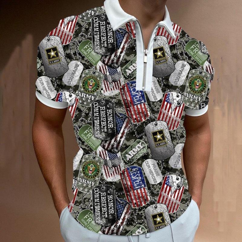 Polohemd mit Reißverschluss 3D-Druck Lässig Revers Kurzarm Pullover Freizeitkleidung