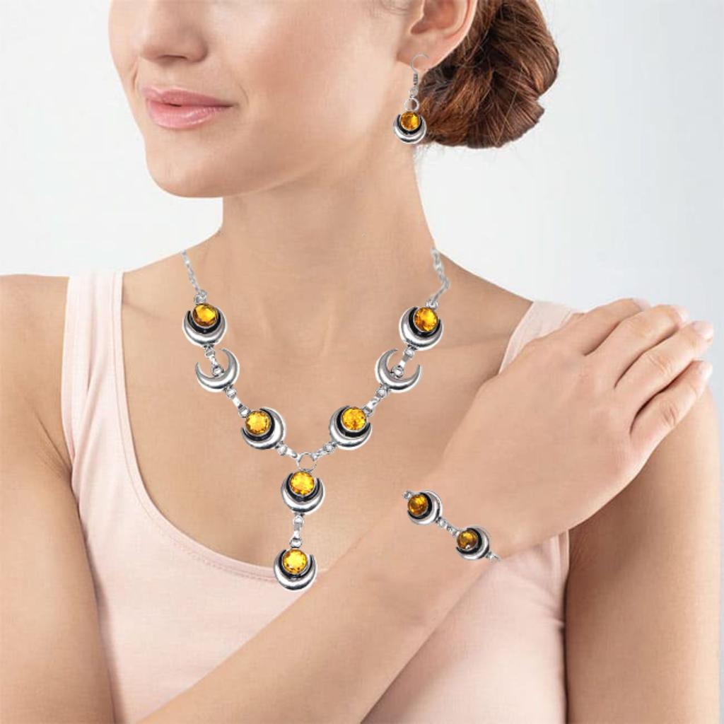 Citrine Quartz Gemstone Handmade Ethnic Jewelry Necklace Set 18-20''