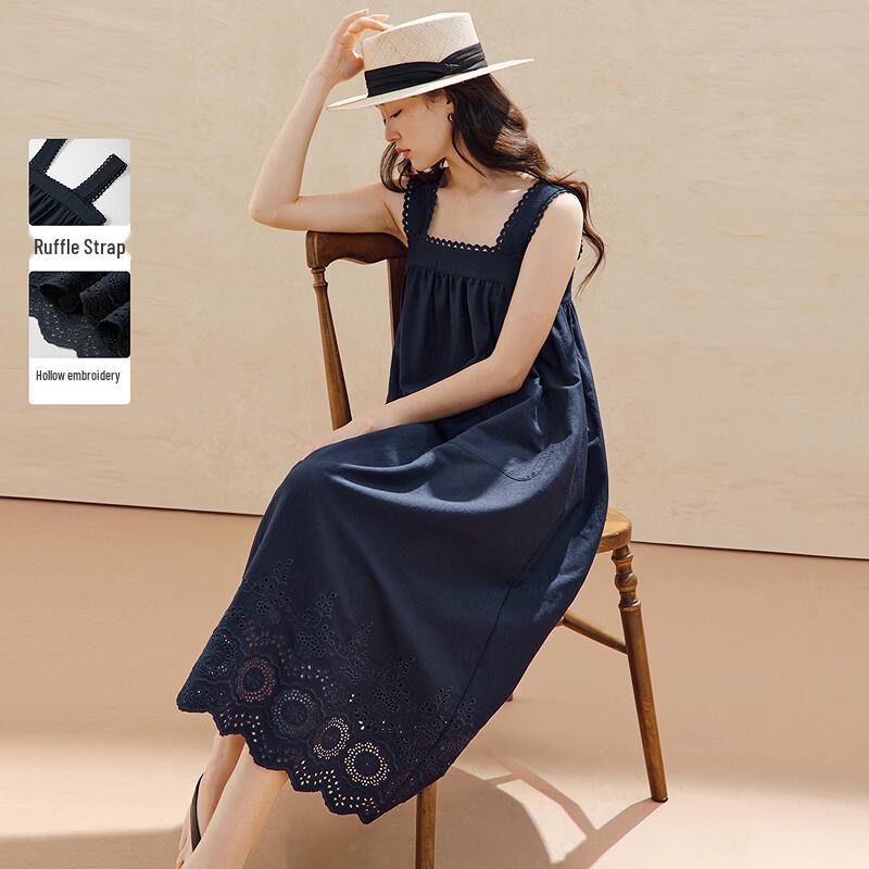 INMAN Embroidered Lace Strappy A-line Midi Dress S