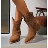 Mode Naturliga Broderade Damstövlar Läder Handgjorda Spetsig Tå Stilettklack Höst Vinterstövlar Cowboy Nya Västern Retro Botas