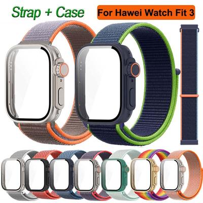 Nylon Loop+Glass Case For Huawei Watch Fit 3 Strap Sport Bracelet For Huawei Fit 3 Change To Ultra2 1 49MM Screen Protector Case