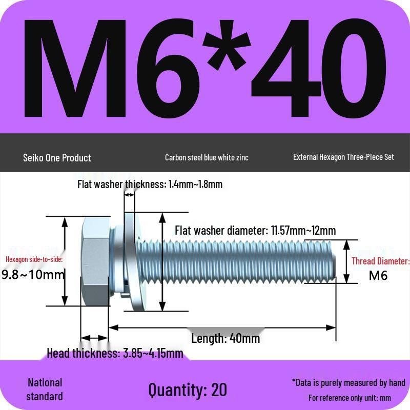 Grade 8.8 Galvanized Hex Bolt Set: Includes Hex Bolt, Spring Washer, Flat Washer (Sizes: M4, M5, M6, M8, M10, M12)