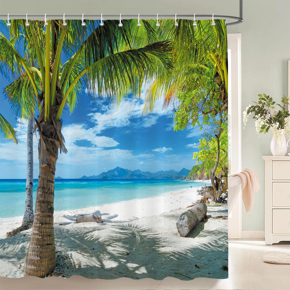 3d Beach Scenery Shower Curtains Sea Ocean Mediterranean Bathroom Curtain Waterproof Cloth Decoration 180*240cm Bath Curtain