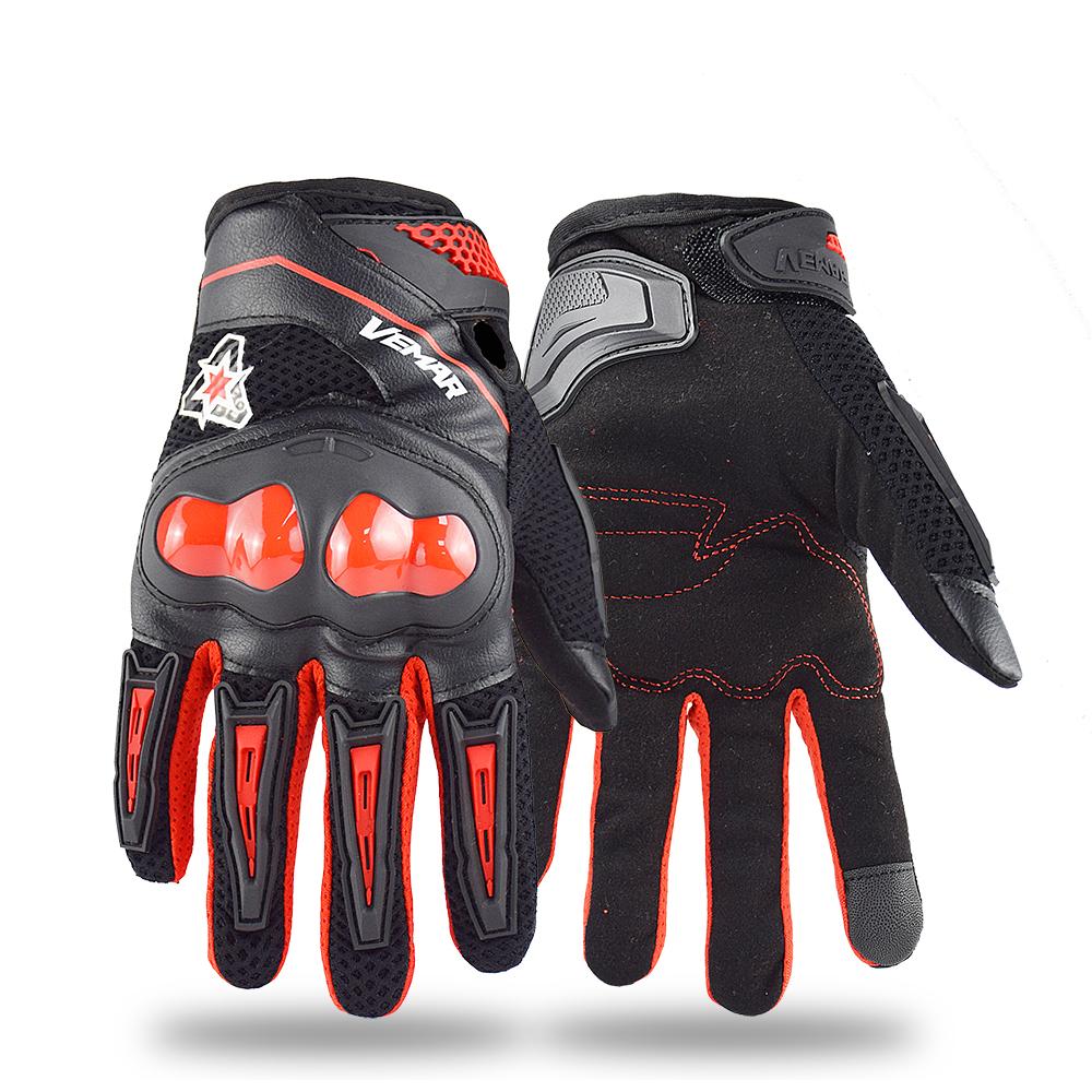 Summer Motorcycle Gloves Breathable Mesh PU Leather Motocross Gloves Hard Shell Protective Bicycle Cycling Motorbike Gloves M красный