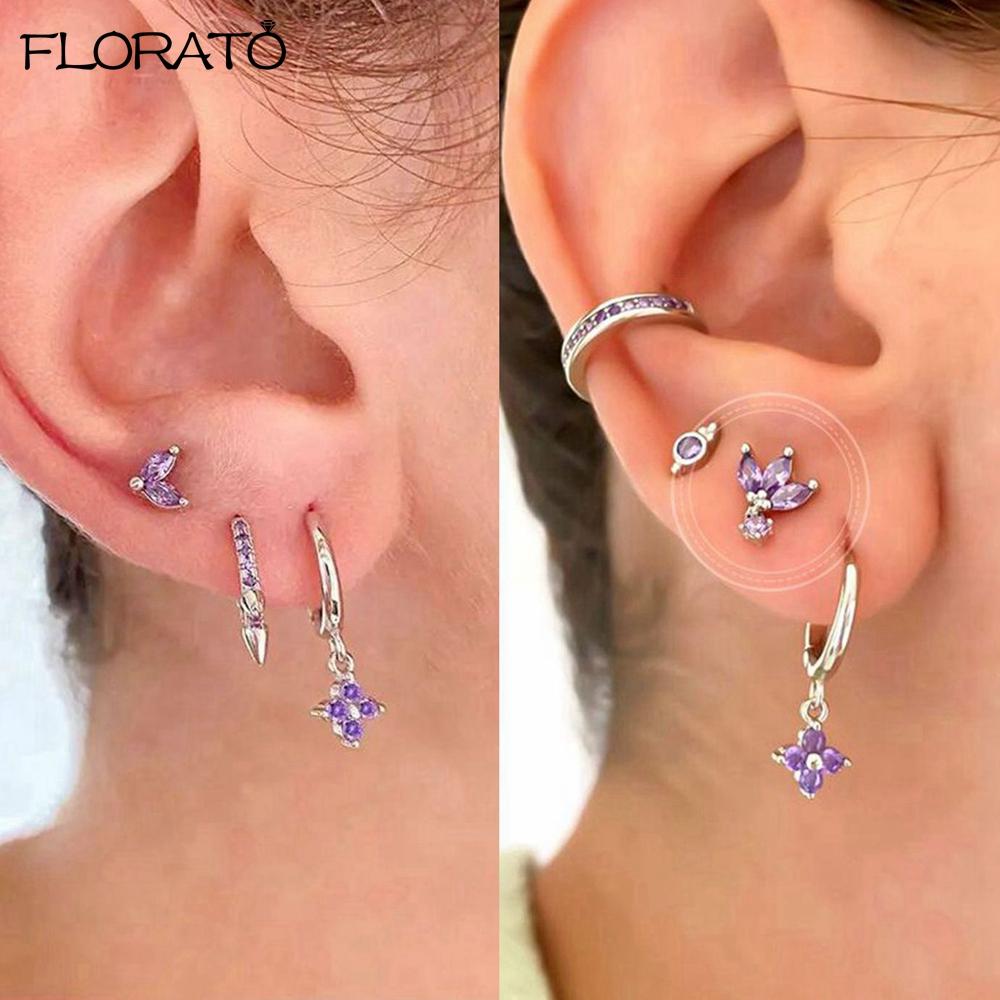 925 Silver Needle Elegant Purple Earrings Exquisite Small Hoop Earrings for Women Fashion Puncture Jewelry Accessories