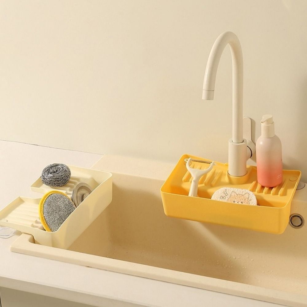 Splash Proof Faucet Drain Storage Rack Hollow Draining Design Sponge Cloth Storage Rack  Keeps Dry