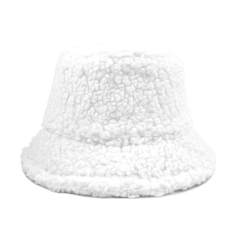 Women's Winter Lambswool Bucket Hat – Japanese Trend, Fleece-Lined, Thick and Solid Color