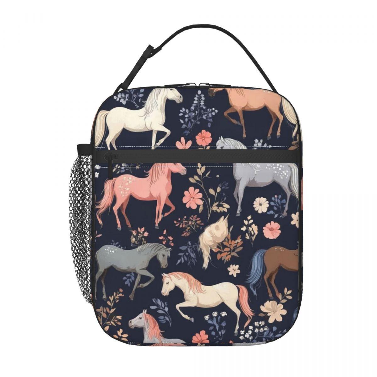 

Fresh Flower Wild Horse Pattern Insulated Lunch Bag for Kids School Cooler Thermal Food Box Tote Leakproof Lunch Boxes Container One Size