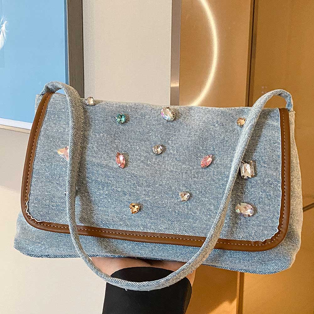 Underarm Bag Women's Large Capacity Diamond Denim Shoulder Bags New Versatile Handbags Casual Vintage Female Totes