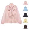 Camisa Blusa Casual Suelta de Mujer con Lunares y Cuello Alto
