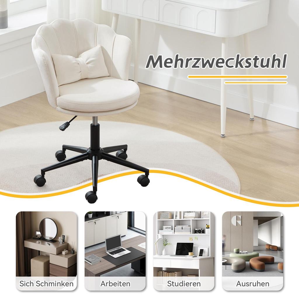 Schreibtischstuhl Flieks Moderner Bürostuhl mit Blütenblatt-Rückenlehne, für Wohnzimmer, Schlafzimmer und Büro, Beige