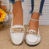 Spring and Autumn New Doudou Shoes Women's Round Head Large Size Flat Bottom Metal Chain Wear Mom Shoes