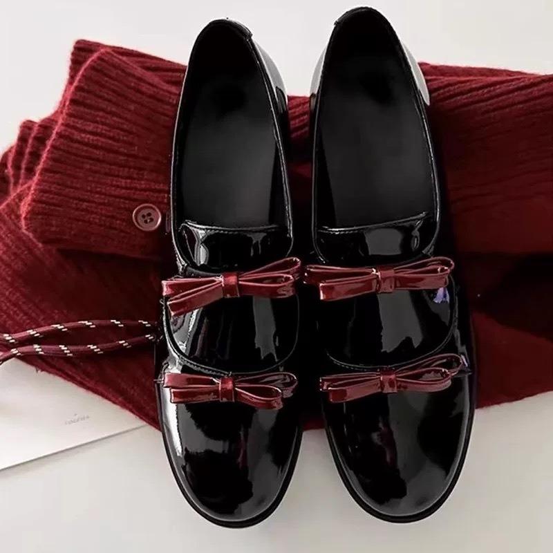 Genuine leather Korean version niche design double bow deep mouth loafers small leather shoes women's autumn and winter new versatile single shoes