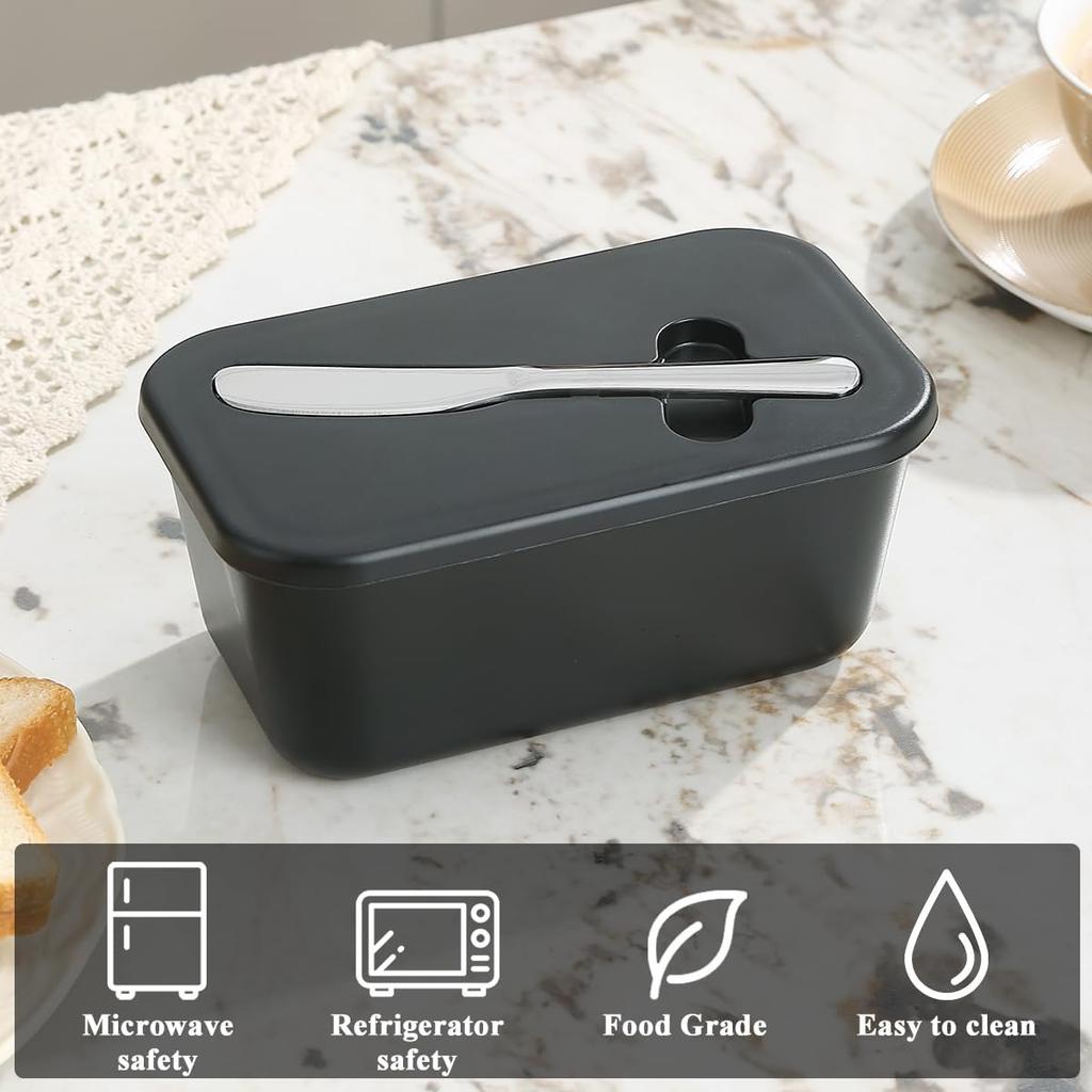 Durable Plastic PP Butter Dish with Lid | Easy-Scrape Butter Knife Included, Seals Butter Container for Countertop or Refrigerator, Baking Essentials