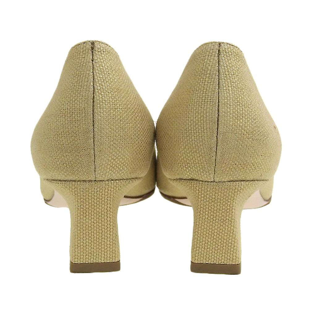 Roger Vivier Excellent condition square metal buckle canvas square toe chunky heel pumps beige x gold size 36 shoes 36 Beige / goldUsed