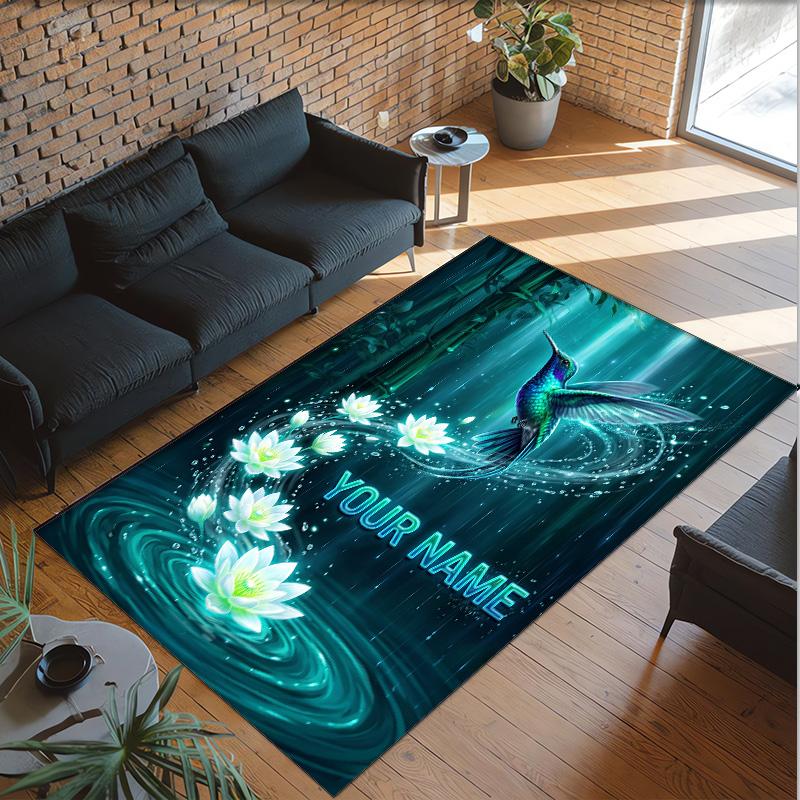 Birds Theme Crystal Velvet Floor Rug Personalized Custom Name Text Warm Carpet Home Decoration