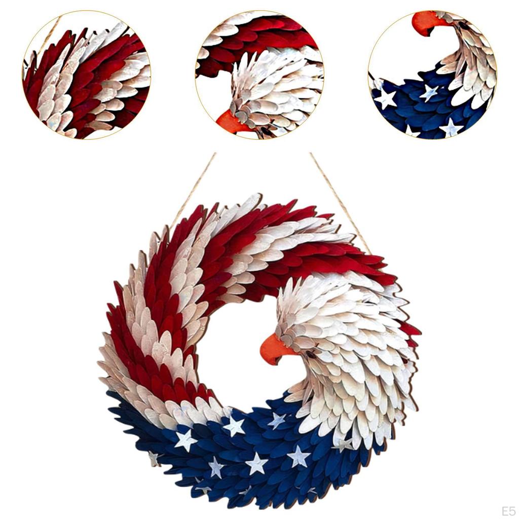 4TH of July Hanging Door Sign Wreath Decoration Bule White and Red Color Usa Eagle Pattern for