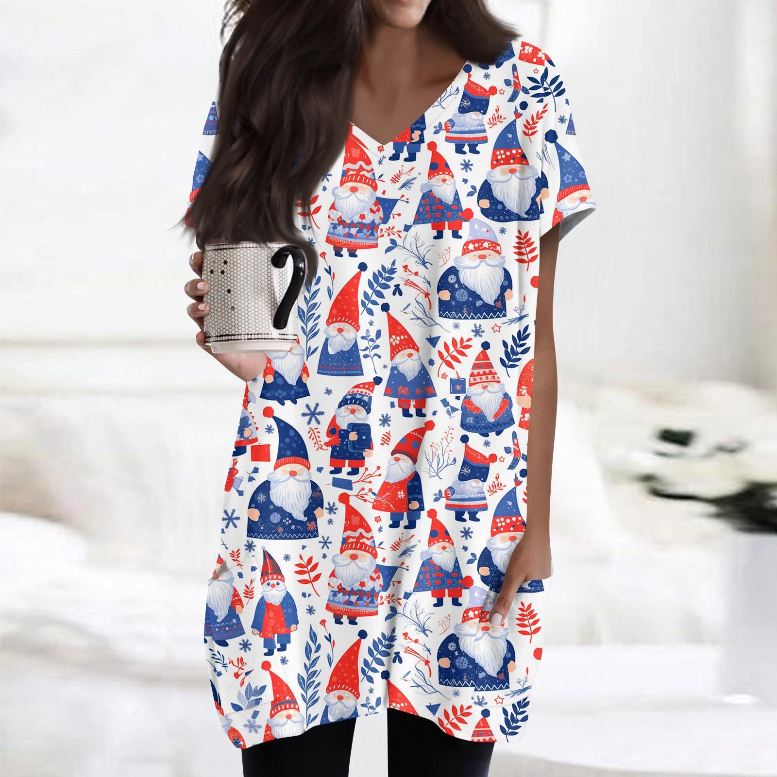 Women s Independence Day Flag Print V-Neck Midi Pocket Short Sleeve Top XL розовый