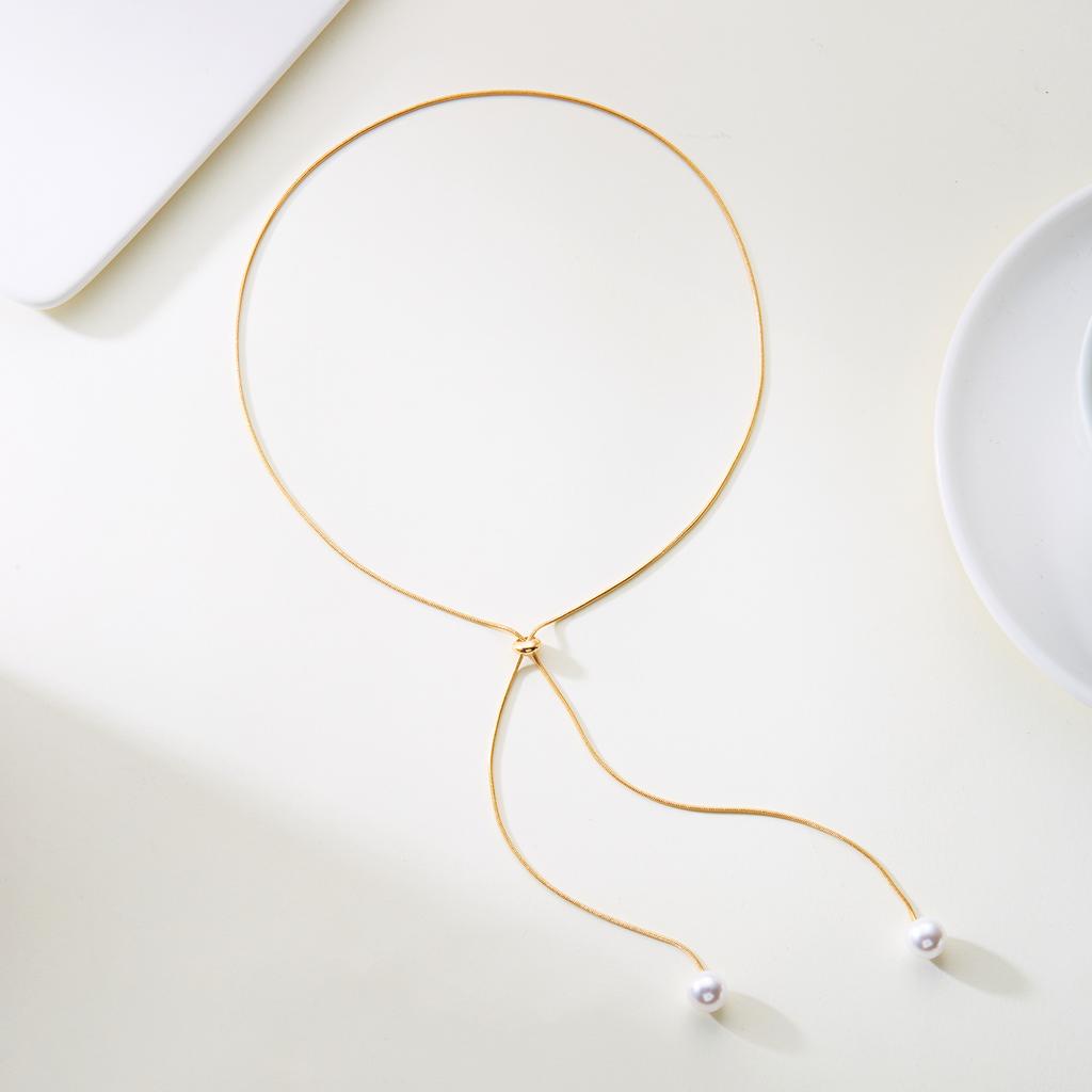 Trendy Imitation Pearls Long Tassel Y Shaped Necklace For Women Gold Silver Chain Choker Party Jewelry Accessories Adjustable