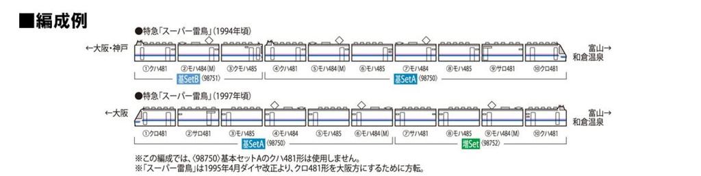 TOMIX N Gauge JR 485 Series Express Train Super Raicho Additional Set 98752 Model Train