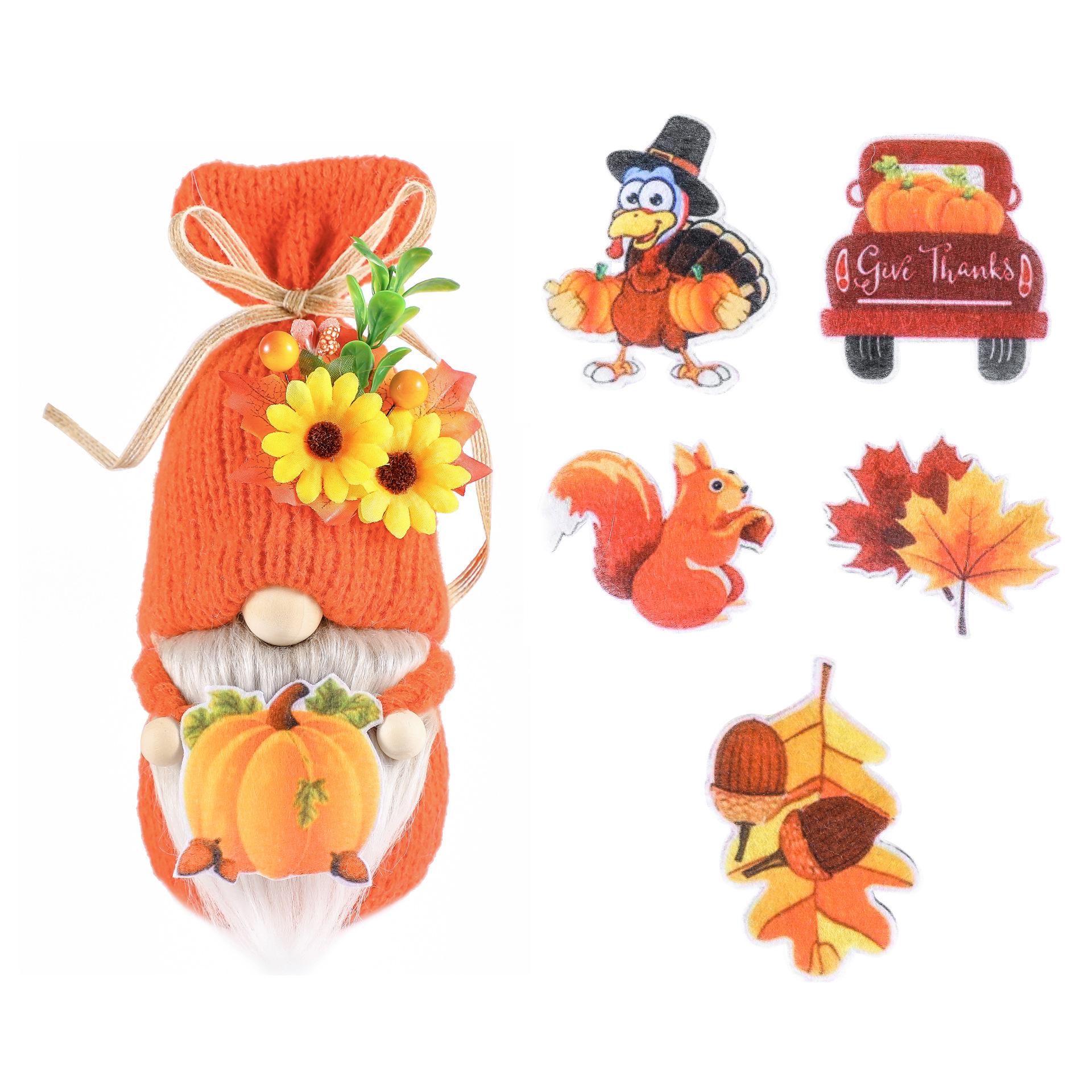 Autumn Harvest Gnome Doll with Orange Knitted Hat for Thanksgiving Decor